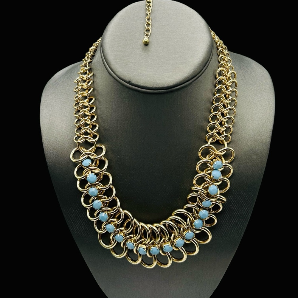 Vintage Blue Lucite Linked Chain Statement Necklace